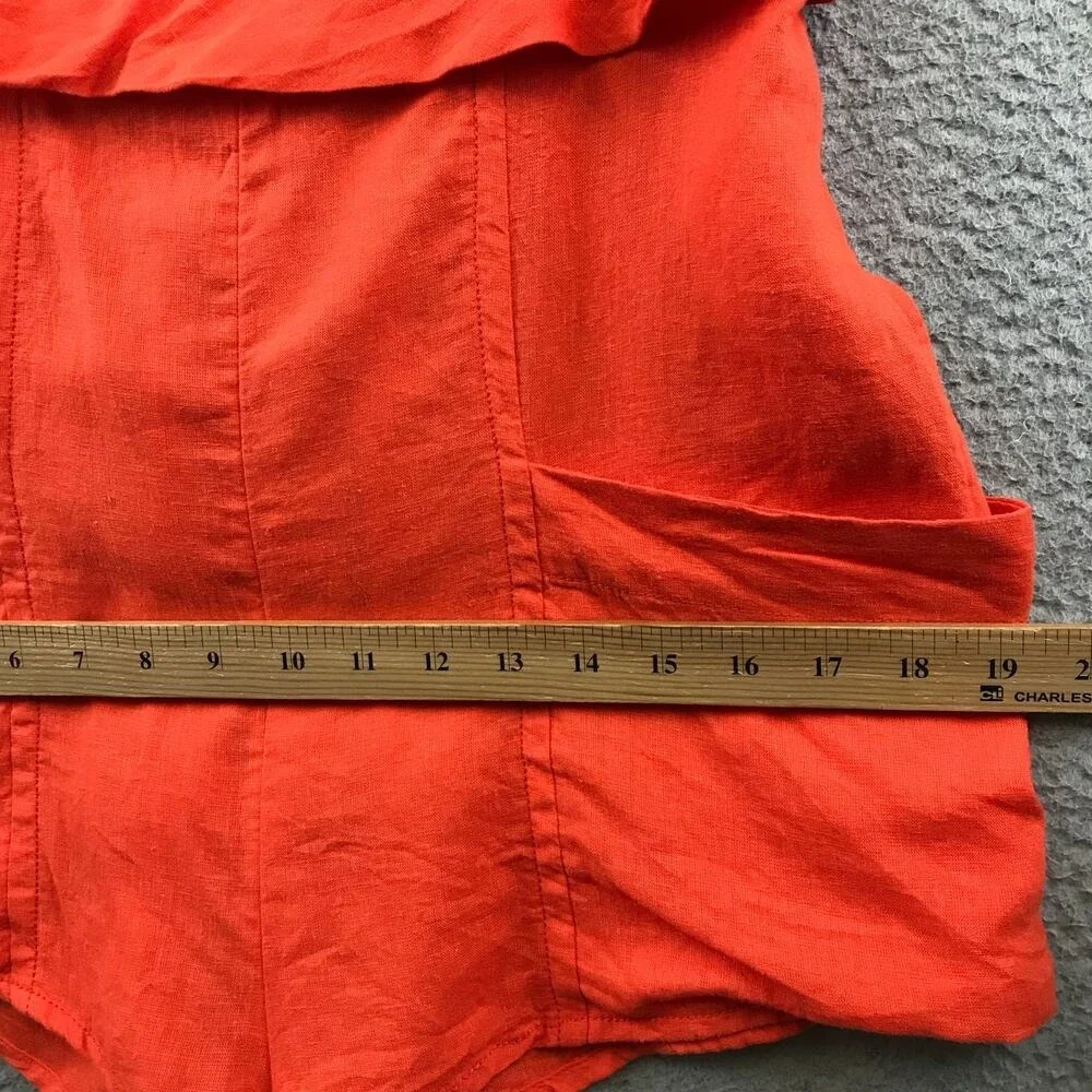 NWT Anthropologie Sz M Orange Tiered Ruffle Smocked Linen Side Pocket Romper